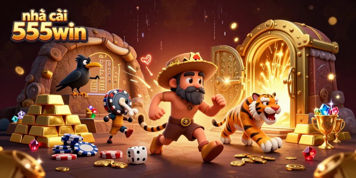 Experience the excitement at nhà cái 555win with thrilling games and lavish gold elements in a vibrant casino scene.