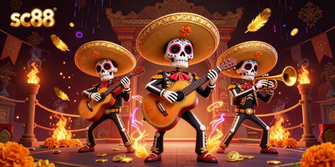 Engage with SC88's dynamic casino experience featuring a colorful mariachi band surrounded by vibrant gambling elements.