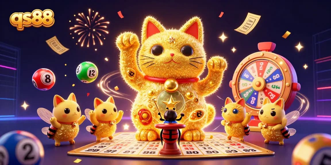 Engage in thrilling gameplay at qs88, watching golden fireflies and casino symbols come alive in celebration.