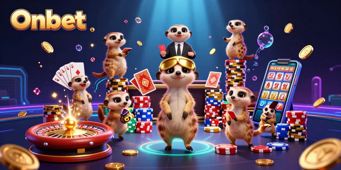 Engage in thrilling gaming adventures at Onbet with influential meerkats orchestrating a vibrant casino.
