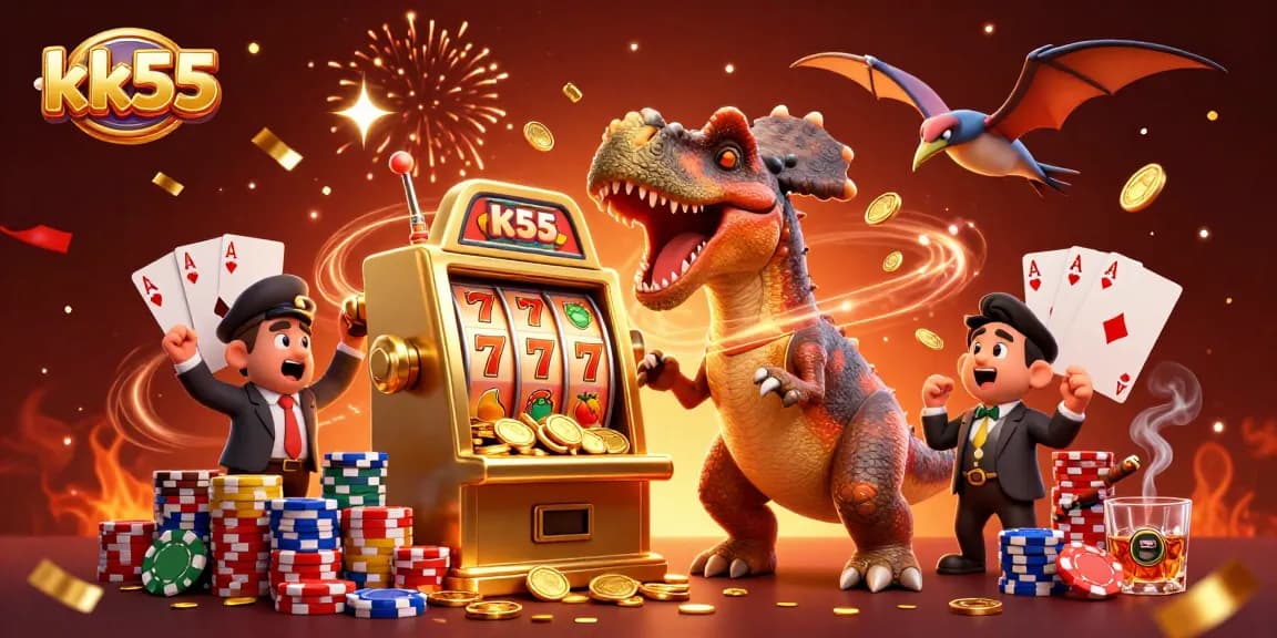 Discover kk55 jackpot moments with a dinosaur-themed casino adventure flaunting dynamic slot reels