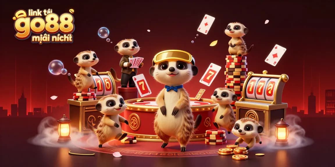 Win at Go88 with the link tải go88 mới nhất, enjoying vibrant casino fun with charming meerkats.