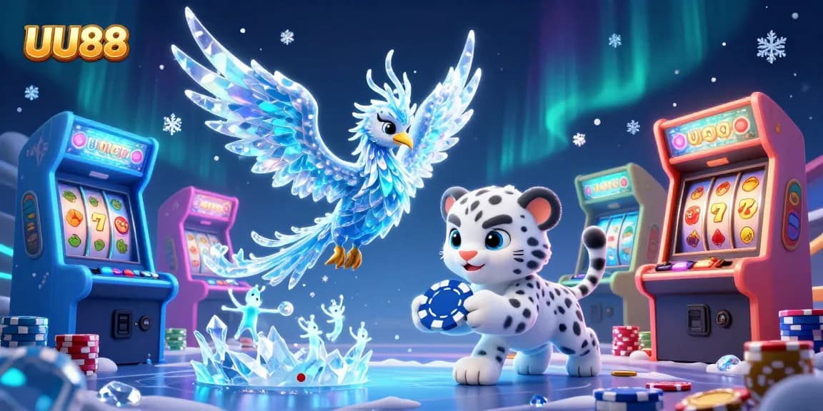 Engage with UU88 through an exciting 3D casino-themed digital illustration showcasing vibrant characters and gaming elements.