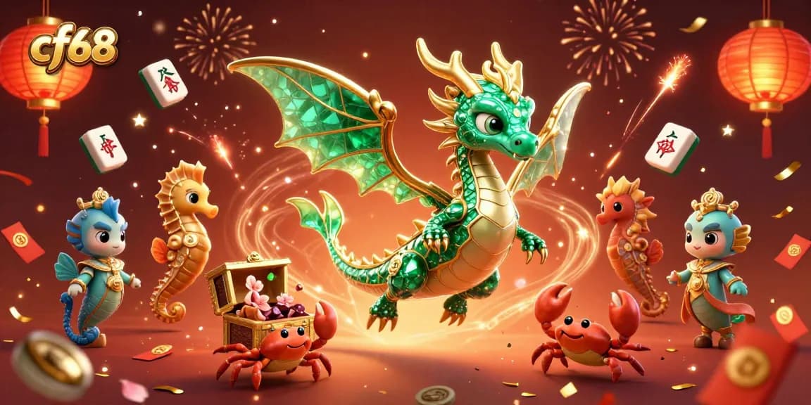 Engage with thrilling games at cf68 featuring a magical scene with a sea dragon and vibrant celebration elements.