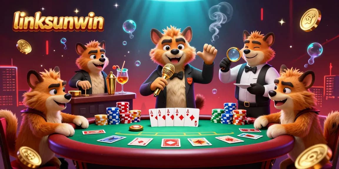 Engage with lively action at linksunwin's comedy casino featuring hyenas and poker excitement.
