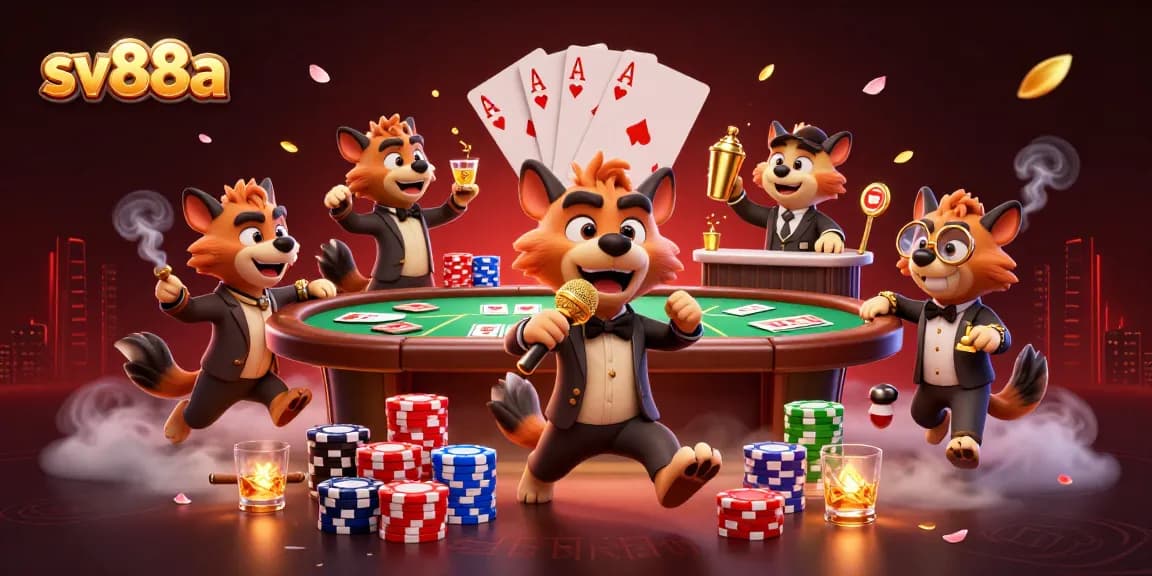 Experience thrilling gameplay at sv88a with lively hyenas in a dynamic casino illustration.