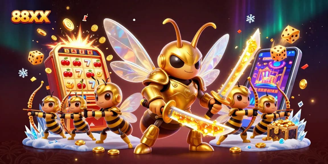 88XX showcases a vibrant casino scene with a golden samurai hornet and dynamic game elements.