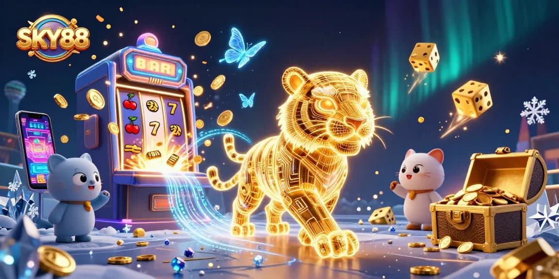 Engage in thrilling gameplay at SKY88 with vibrant digital casino elements and jackpot excitement.