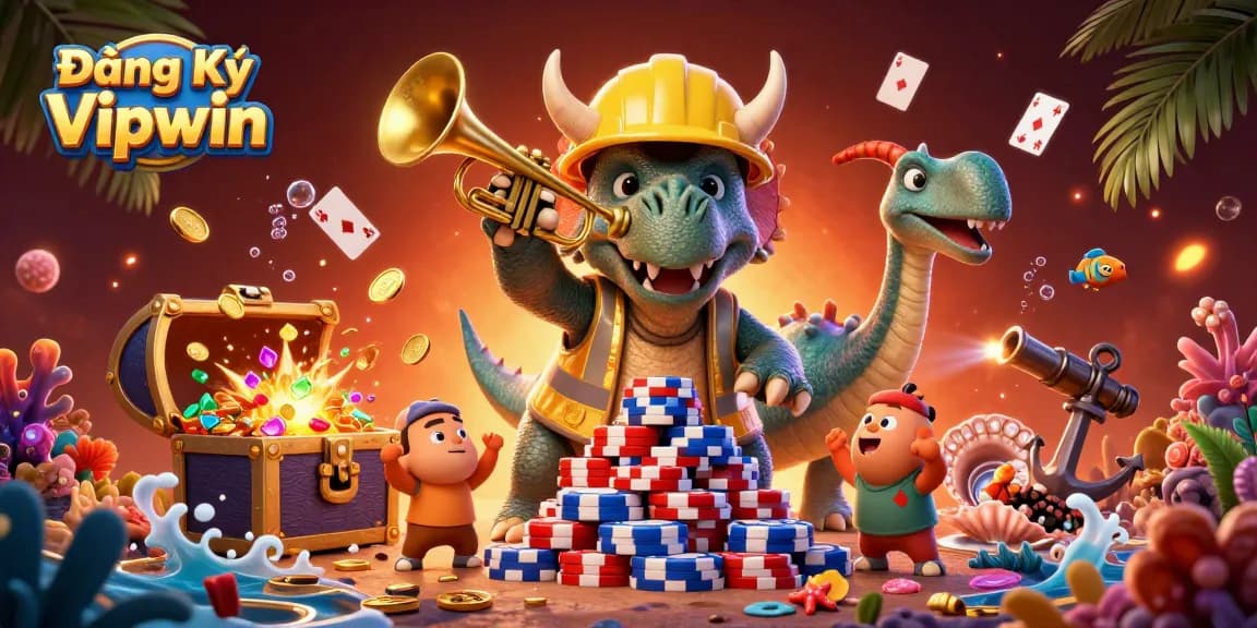 Join the excitement of Đăng Ký Vipwin with this vibrant 3D casino scene showcasing colorful poker chips.
