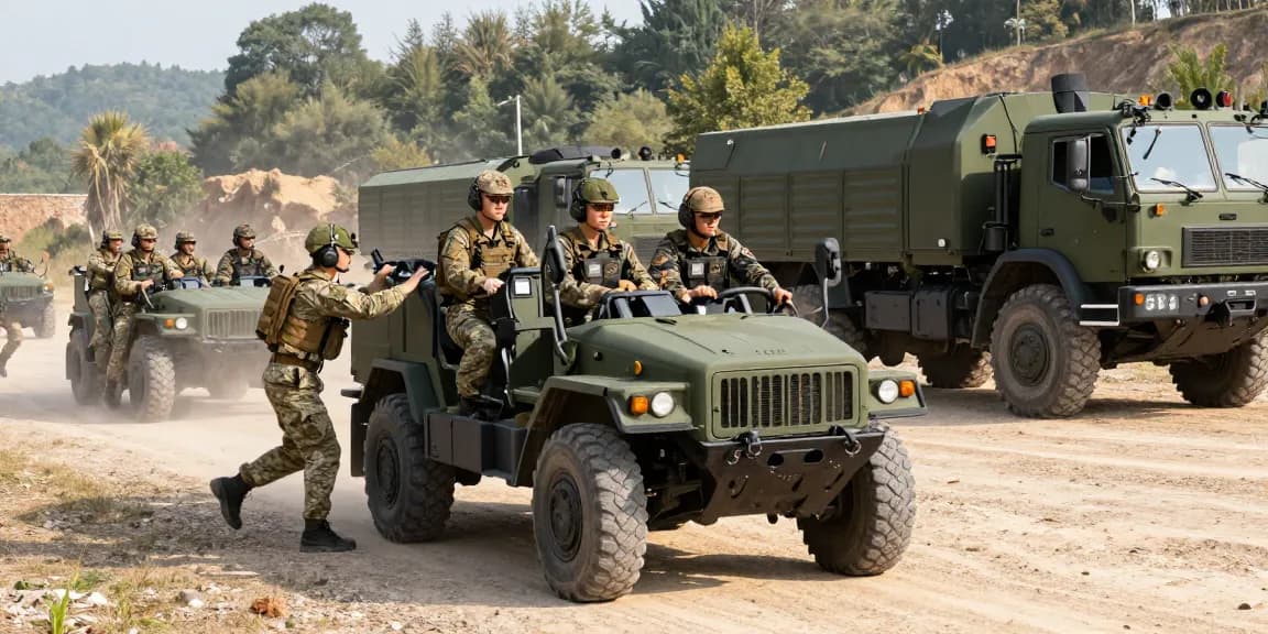 88M Motor Transport Operators engaged in military vehicle training exercises outdoors, showcasing teamwork and tactical skills.