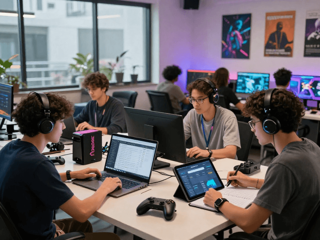 Engaged shoppers utilizing daftar DRAGON222 in a modern e-commerce workspace, showcasing gaming strategy.