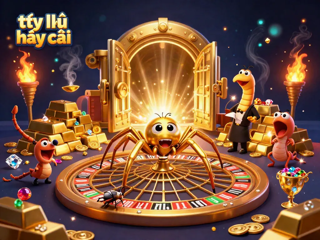 Experience the thrill of tỷ lệ nhà cái with this vibrant 3D casino illustration featuring a spider and croupier.