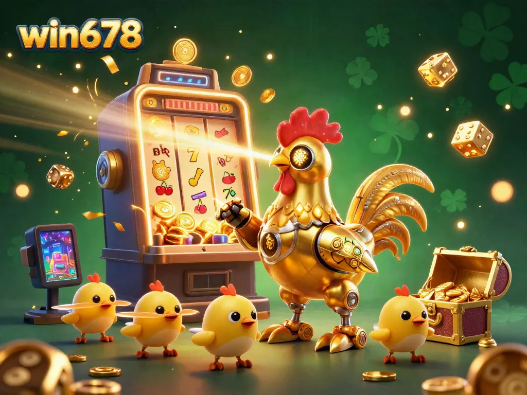 Engage in thrilling slots with win678's animated casino scene featuring vibrant elements and energetic characters.