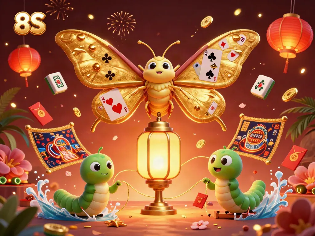 Experience vibrant casino dynamics with the 8S illustration featuring golden motifs and festive elements.