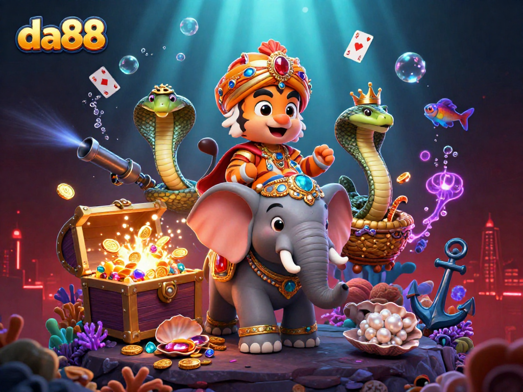 Experience exhilarating gameplay at da88 with vibrant characters and glowing treasures in a dynamic casino scene.