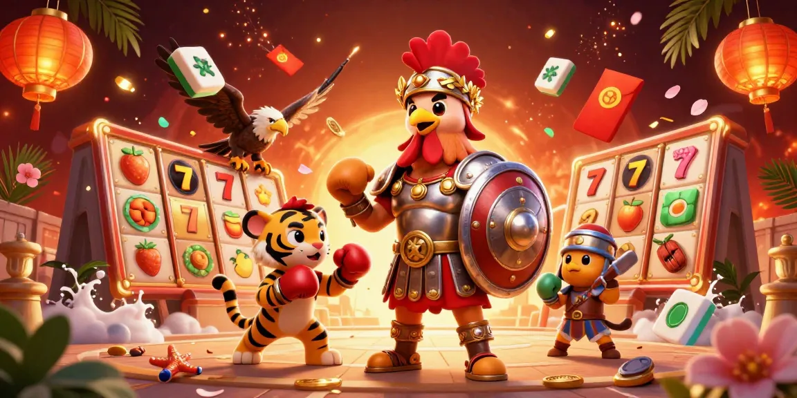 Join the sunwin action with a gladiator rooster and tiger cub in an epic casino showdown.