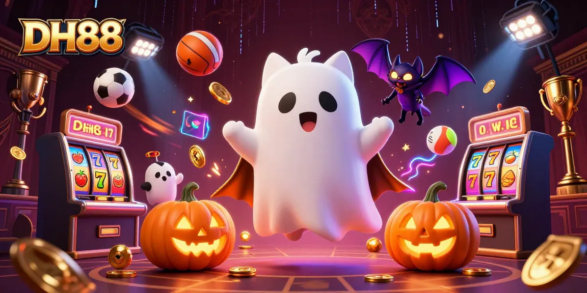 Experience the thrilling world of DH88 as a friendly ghost cat haunts a vibrant casino.