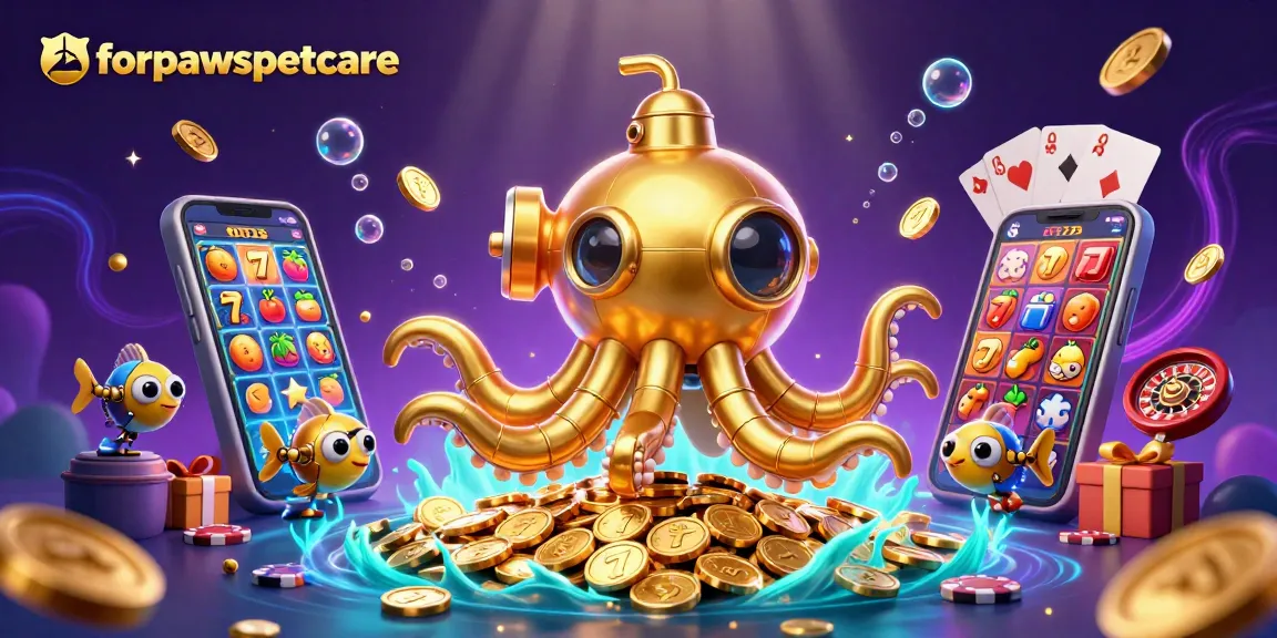 Engage with forpawspetcare's vibrant casino adventure, featuring golden kraken and slot games.