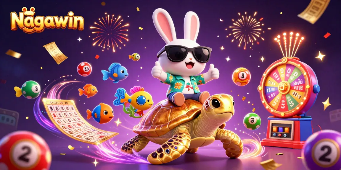 Nagawin excites players with colorful lottery elements and vibrant characters in a casino-themed celebration.