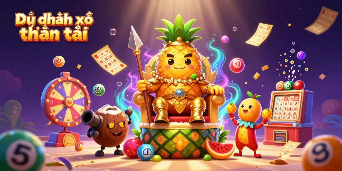 Engage in Dự đoán xổ số thần tài with vibrant lottery balls and magical casino characters.