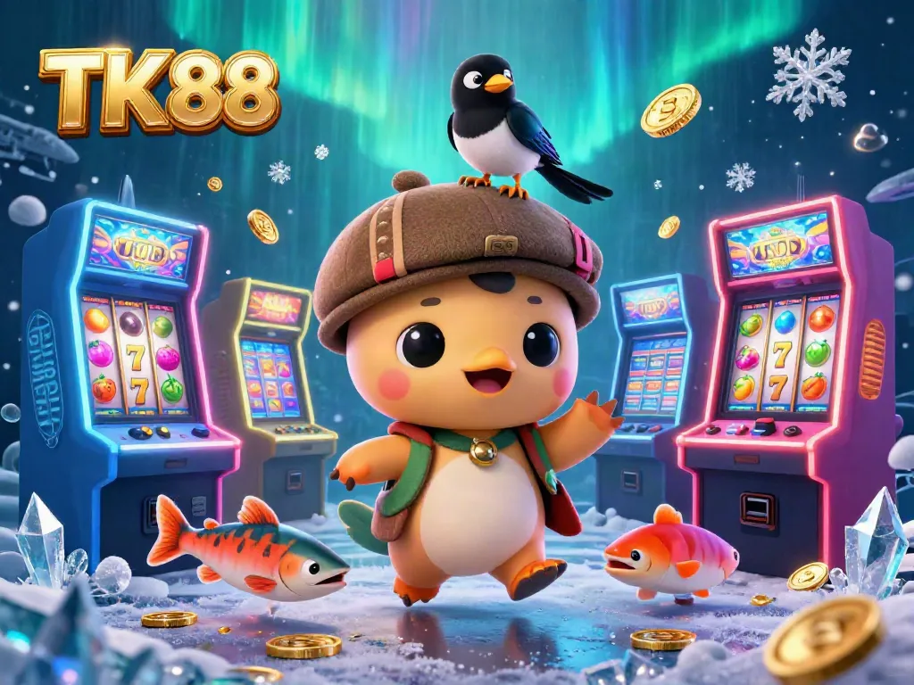 Engage in gaming action with TK 88 as cartoon Nessie and friends enjoy vibrant fun-filled slots and arcade machines.