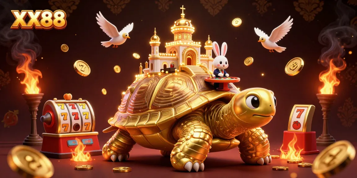 Join the excitement at XX88, featuring a golden tortoise with a casino palace and thrilling slot games!