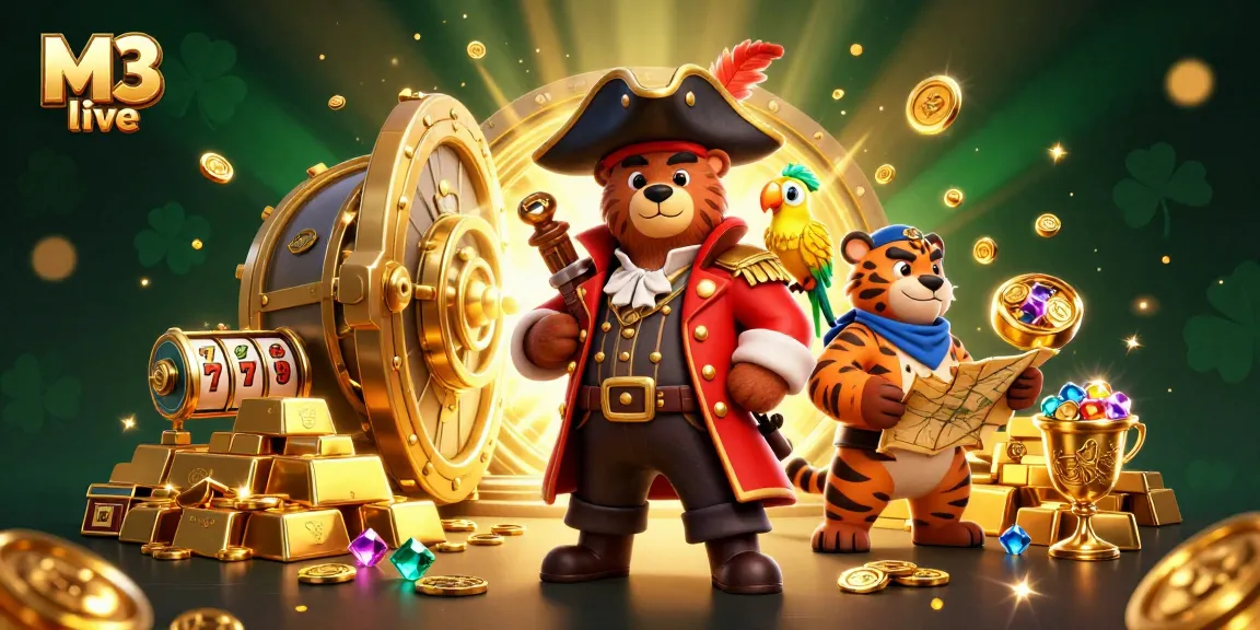 M3 live showcases an action-packed scene with a pirate bear, tiger first mate, and treasure elements.