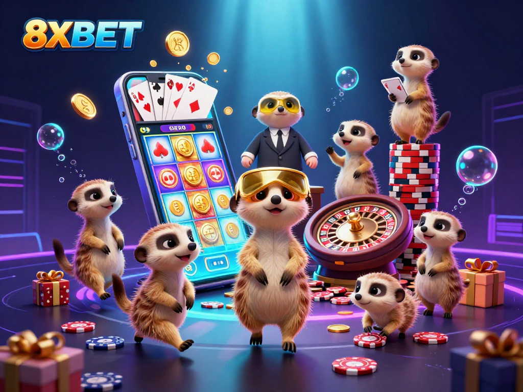 Engage in 8XBET's thrilling casino adventure with meerkats orchestrating games and jackpots.