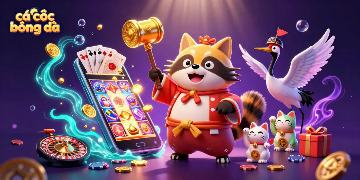 Engage in cá cược bóng đá with colorful 3D characters and casino elements highlighting the excitement of sports betting.