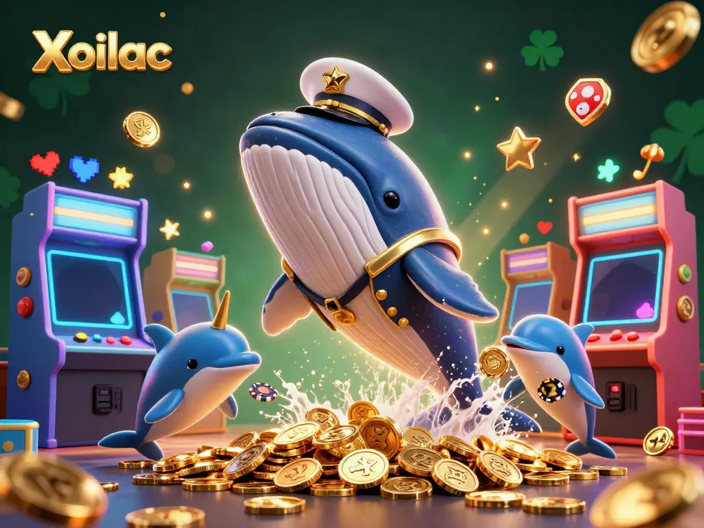 Xoilac promotes excitement with a whale and playful dolphins amid casino elements.