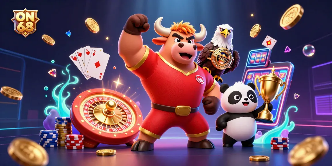 Experience thrilling wins with ON 68 featuring dynamic characters in a vibrant casino scene.