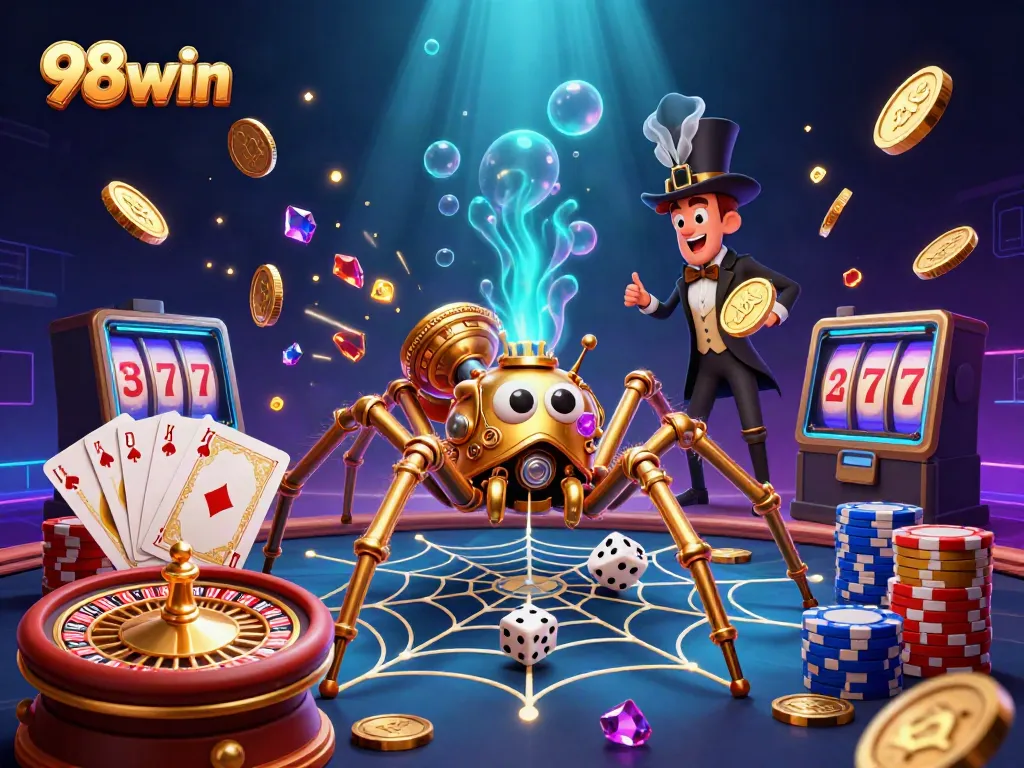 Engage with thrilling gameplay at 98win, a casino scene filled with lively elements and intricate designs.