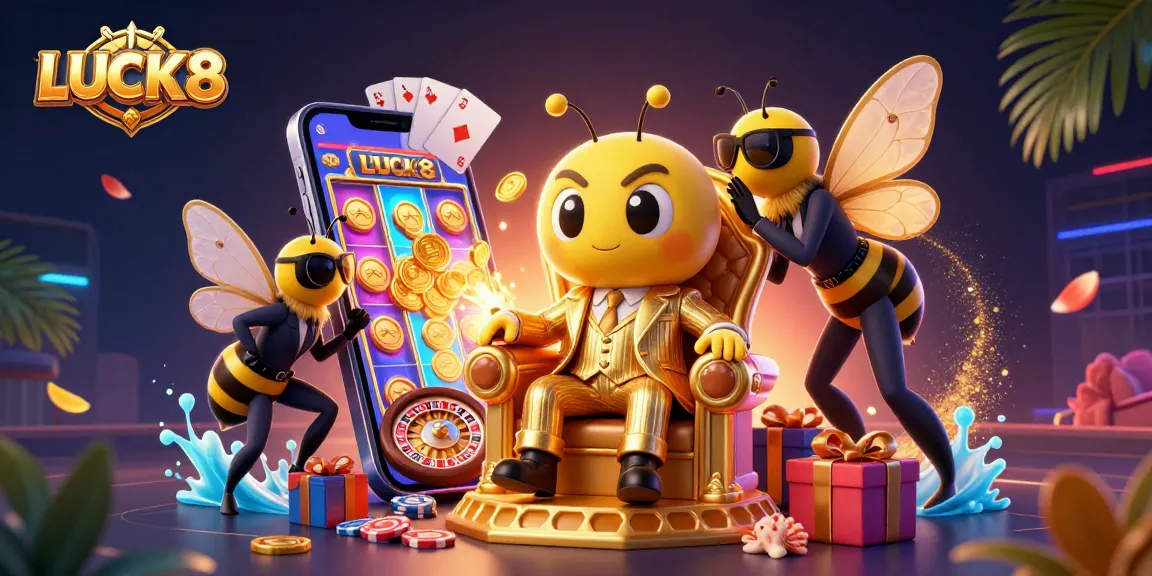 Winning at LUCK8: Celebrate with a vibrant, high-stakes casino scene featuring a bumblebee mob boss.