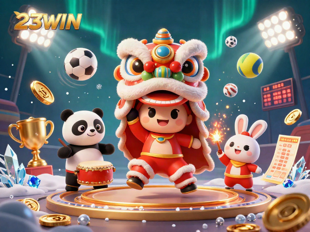 Experience the thrilling atmosphere of 23WIN as animated characters engage in energetic casino activities.