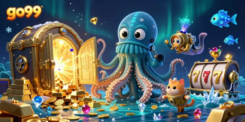 Experience thrilling online gambling adventures at go99 with a dynamic kraken and diving cat.