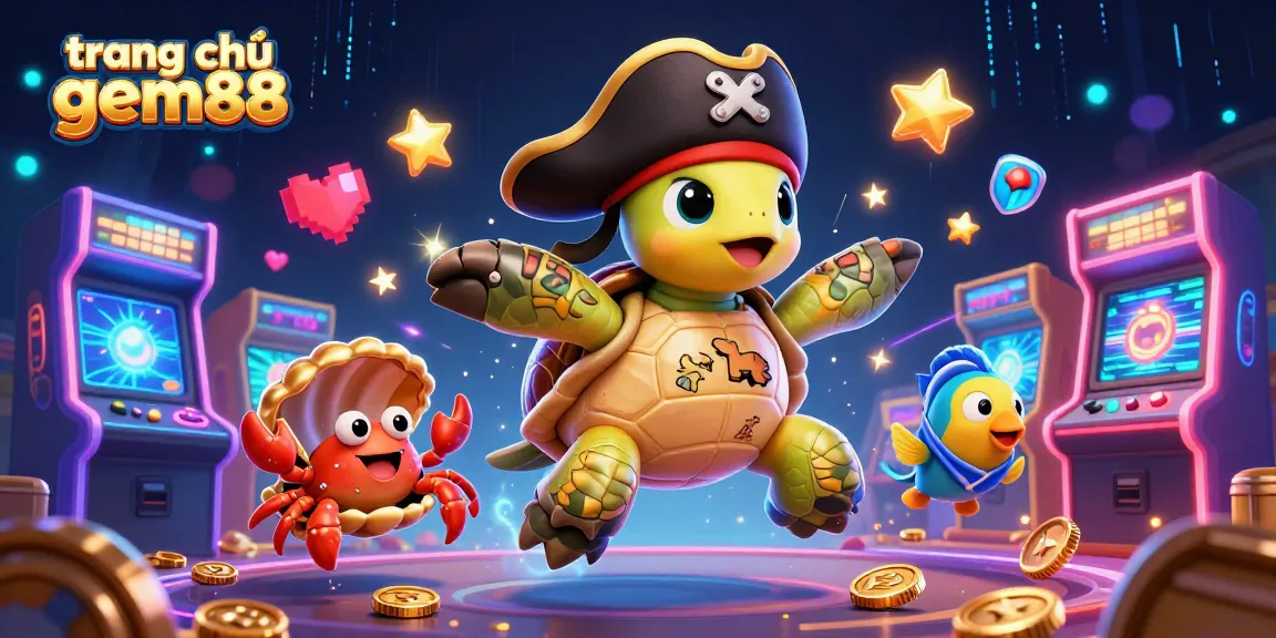 Play exciting games at trang chủ gem88 featuring colorful arcade machines and vibrant underwater characters.