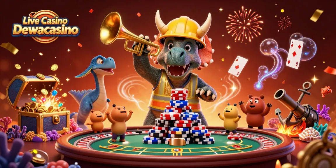 Engage with live games at Live Casino Dewacasino, featuring vibrant 3D characters celebrating a win.