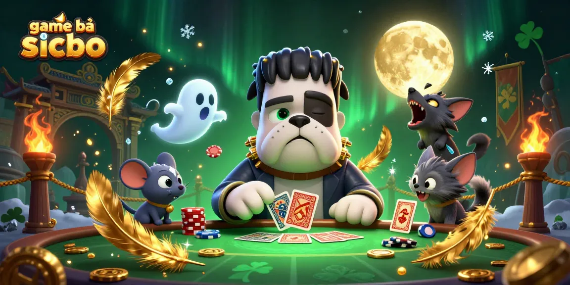 Experience the excitement of game bài sicbo with a whimsical 3D illustration showcasing unique characters and casino elements.