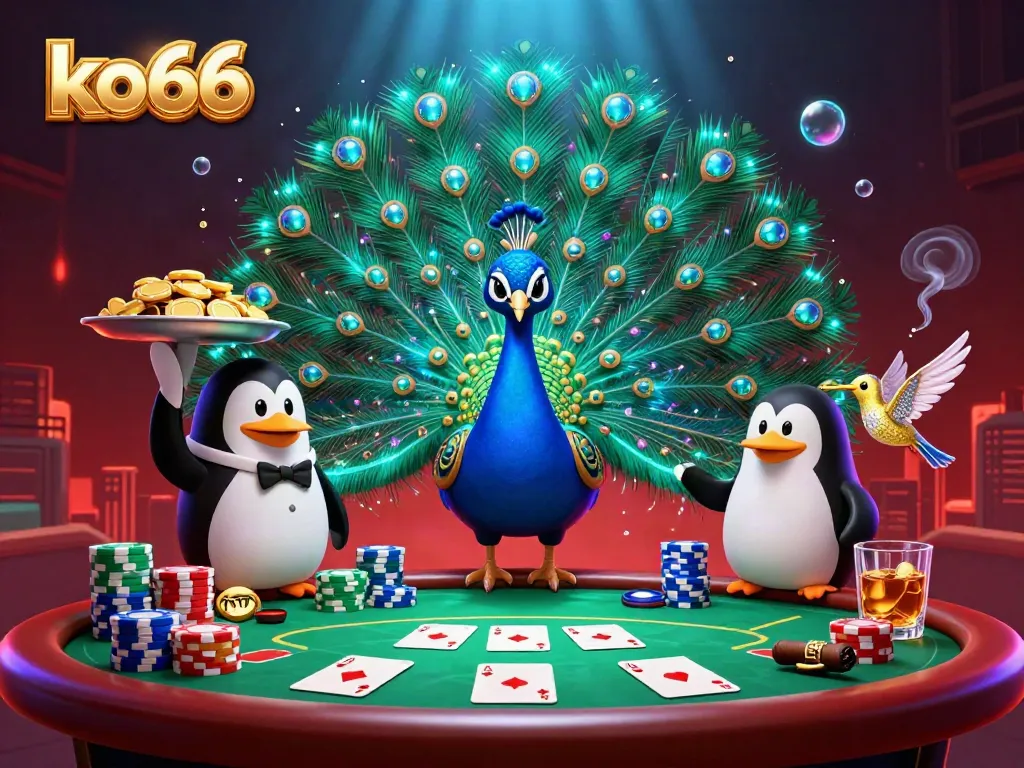 Experience thrilling poker action with ko66 in this vibrant, detailed casino scene featuring dynamic characters and elements.