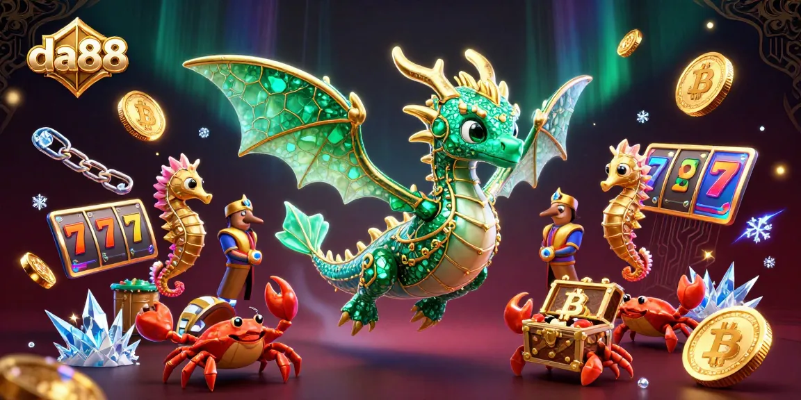 Play games and win at da88 with vibrant slot machines and crypto elements in a dynamic scene.