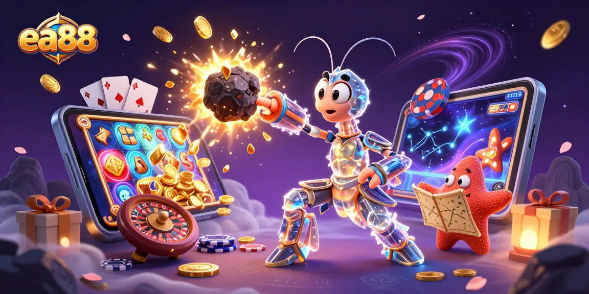 Engage with hyper-detailed gameplay at ea88, featuring a galactic samurai amidst exploding asteroids and vibrant casino elements.