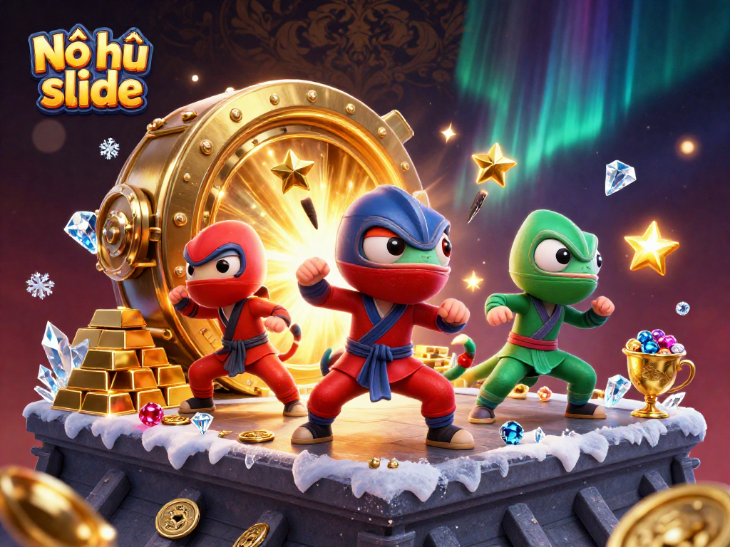 Nổ hũ slide sparks excitement with a colorful chameleon team showcasing thrilling jackpot action.