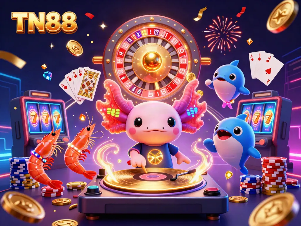 Engage with the TN88 online casino experience featuring a vibrant neon DJ party scene.