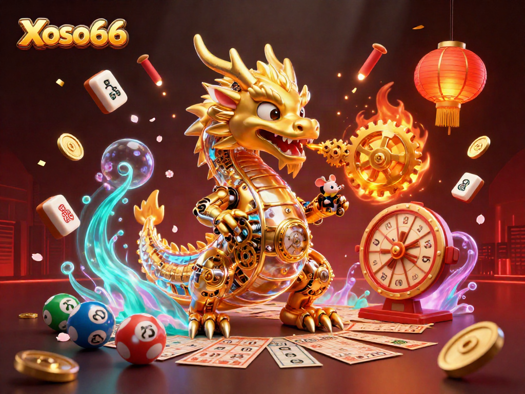 Xoso66 engages players with vibrant lottery-themed action, featuring golden dragon and festive elements.