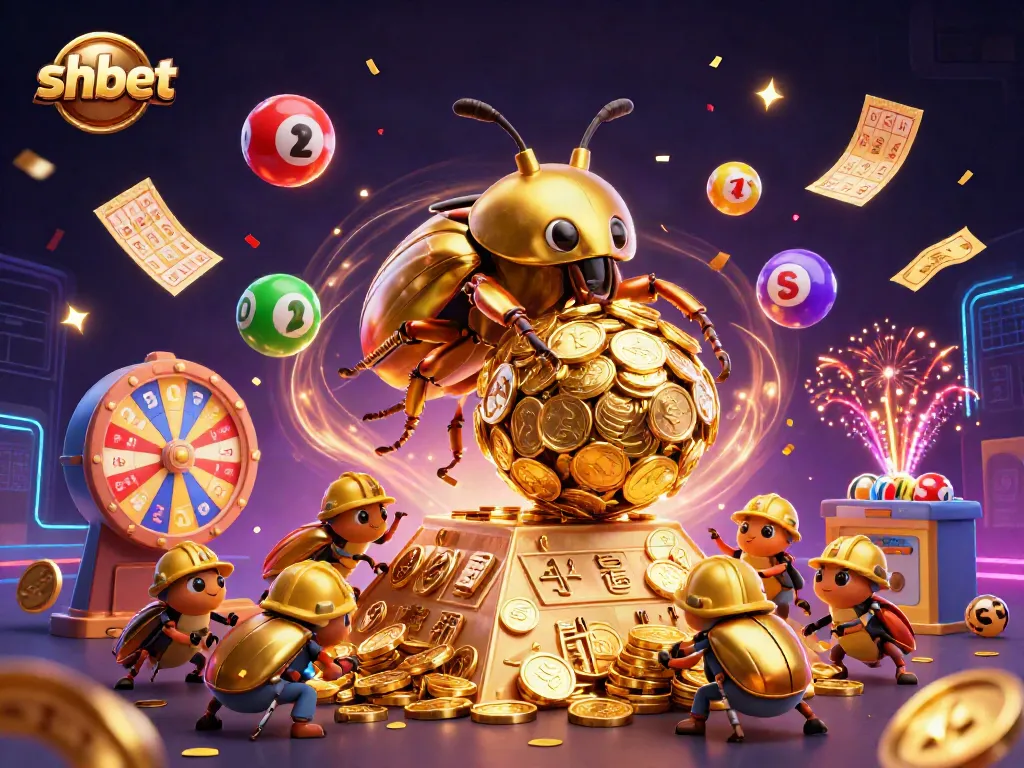 Join the excitement at shbet with a vibrant scene of lottery balls and golden coins cascading.