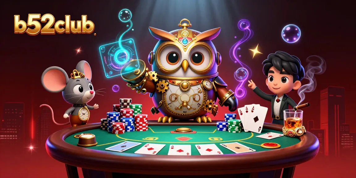 Experience thrilling poker action at b52club with vibrant characters and casino elements.