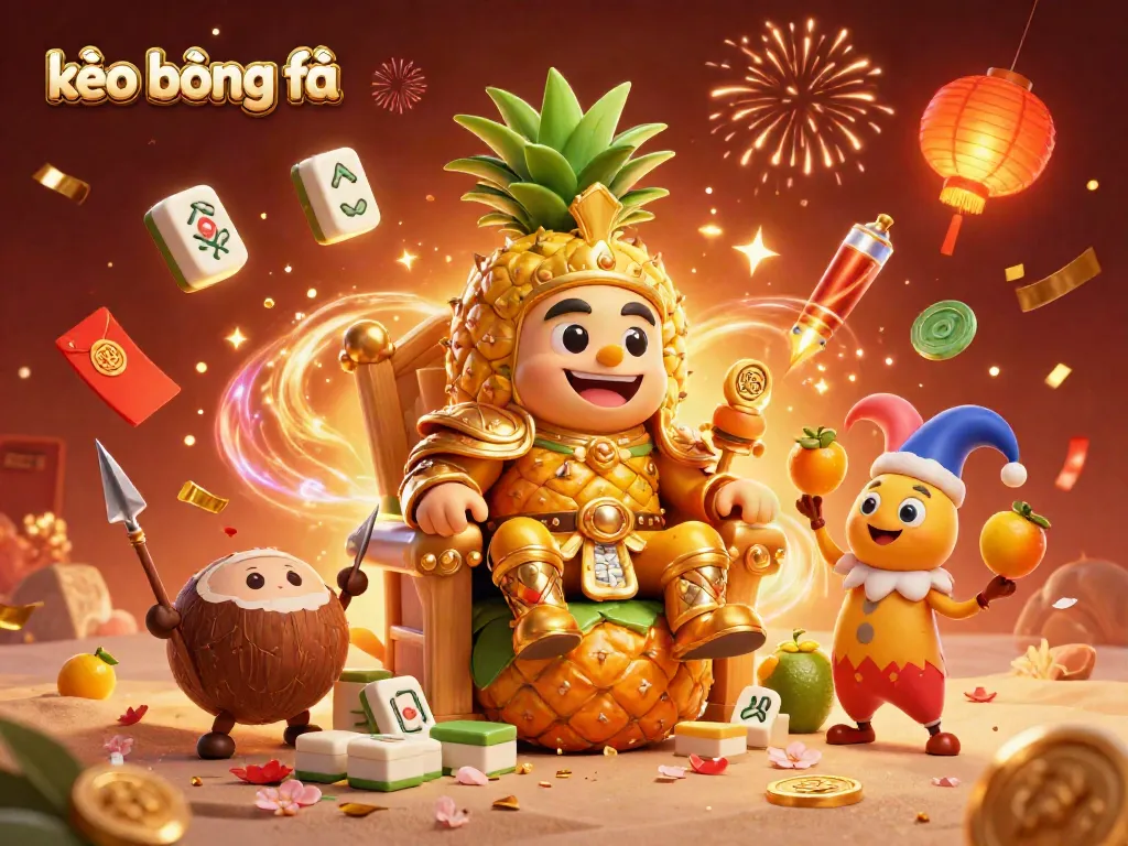 Engage in vibrant kèo bóng đá action with a golden pineapple king and dynamic casino elements.