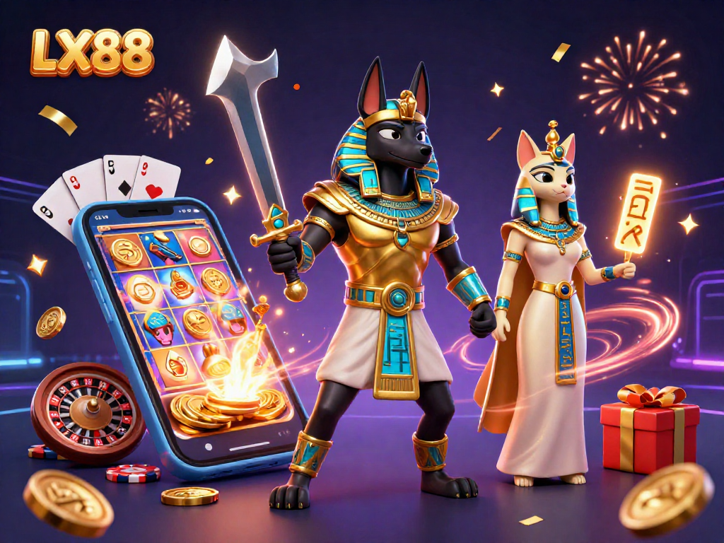Engage in thrilling slots and win big with LX88 at this vibrant casino illustration.