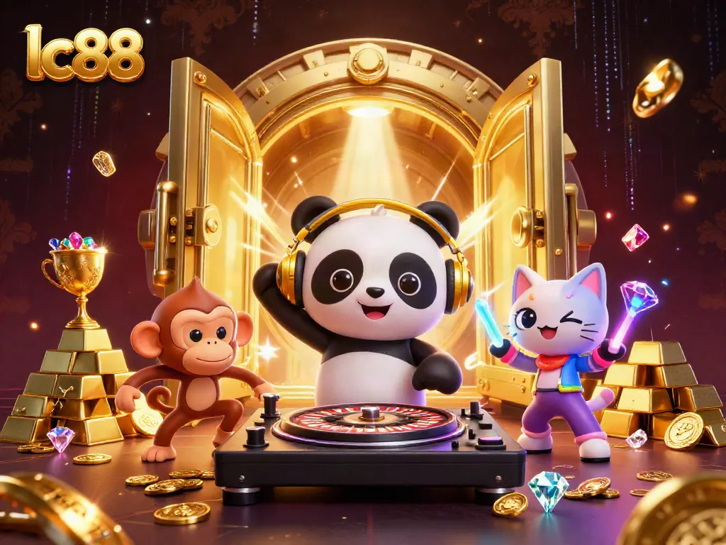 Engage with exciting games at lc88 featuring vibrant 3D characters celebrating a casino atmosphere.