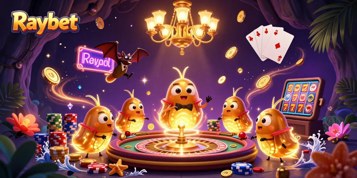 Experience Raybet's vibrant casino atmosphere with colorful chips, glowing characters, and dynamic game elements.